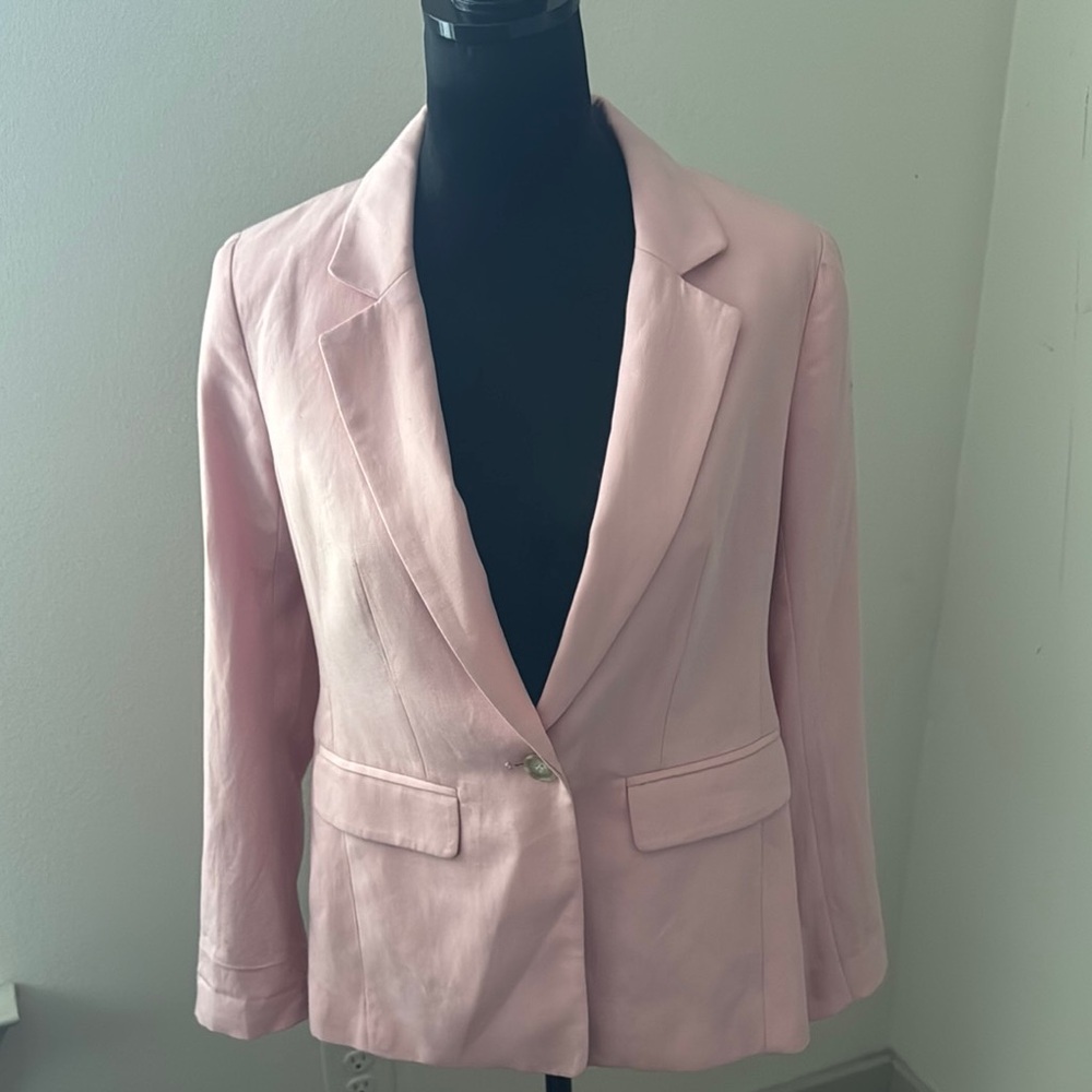 LOFT light pink blazer single button front lyocell linen‎ blend suit jacket Sz 0 - Picture 3 of 9